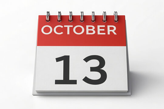 October 13th Calendar Page Illustration with Bold Date Display and Red Header on a White Background