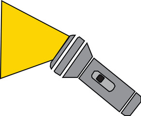 Flashlight flat simple vector icon illustration. Torch with yellow light. On white background. 