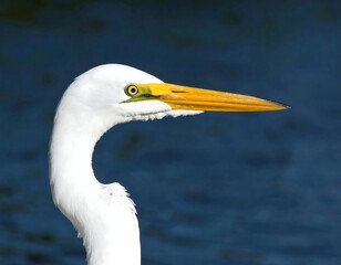Close-up of a great egret's head and neck