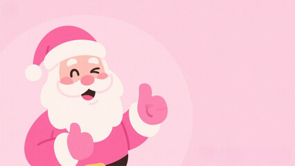 Cartoon Santa Claus giving a thumbs up against a soft pink background.