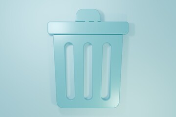 Blue Trash can icon isolated on blue background. Garbage bin sign. Recycle basket icon. Office trash icon. Minimalism concept. 3D render illustration