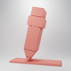 Pink Pencil with eraser icon isolated on pink background. Drawing and educational tools. School office symbol. Minimalism concept. 3D render illustration