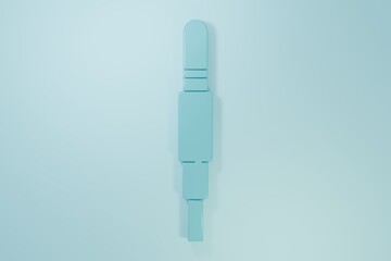 Blue Audio jack icon isolated on blue background. Audio cable for connection sound equipment. Plug wire. Musical instrument. Minimalism concept. 3D render illustration