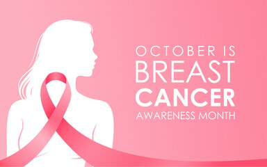 October breast cancer awareness month background with pink ribbon symbol, vector design. Healthcare and medicine concept. Great for banners, posters, cards and social media.