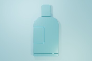 Blue Bottle of shampoo icon isolated on blue background. Minimalism concept. 3D render illustration