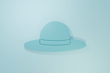 Blue Elegant women hat icon isolated on blue background. Minimalism concept. 3D render illustration