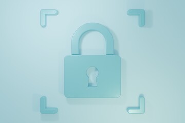 Blue Fingerprint with lock icon isolated on blue background. ID app icon. Identification sign. Touch id. Minimalism concept. 3D render illustration