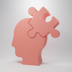 Pink Solution to the problem in psychology icon isolated on pink background. Puzzle. Therapy for mental health. Minimalism concept. 3D render illustration