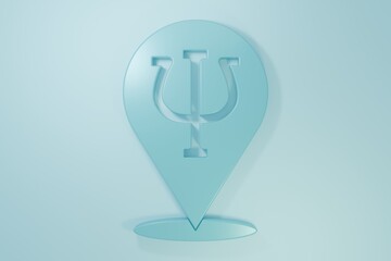 Blue Psychology icon isolated on blue background. Psi symbol. Mental health concept, psychoanalysis analysis and psychotherapy. Minimalism concept. 3D render illustration