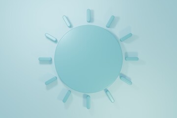 Blue Sun icon isolated on blue background. Summer symbol. Good sunny day. Minimalism concept. 3D render illustration
