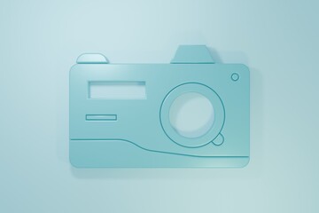 Blue Photo camera icon isolated on blue background. Foto camera icon. Minimalism concept. 3D render illustration