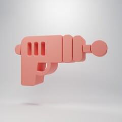 Pink Ray gun icon isolated on pink background. Laser weapon. Space blaster. Minimalism concept. 3D render illustration