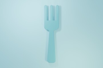 Blue Fork icon isolated on blue background. Cutlery symbol. Minimalism concept. 3D render illustration