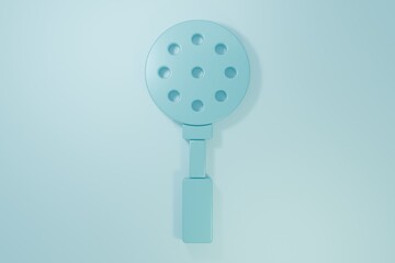 Blue Spatula icon isolated on blue background. Kitchen spatula icon. BBQ spatula sign. Barbecue and grill tool. Minimalism concept. 3D render illustration