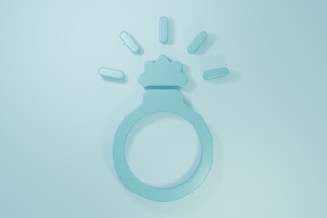 Blue Diamond engagement ring icon isolated on blue background. Minimalism concept. 3D render illustration