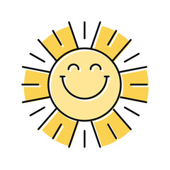 happy rays cute sun character color icon vector illustration