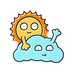 cloud cute sun character color icon vector illustration