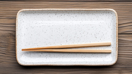 Chopsticks resting on ceramic holder on wooden table create serene dining atmosphere