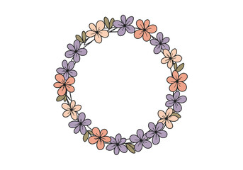 Pastel Floral Wreath Frame Circular Flower Border Design.