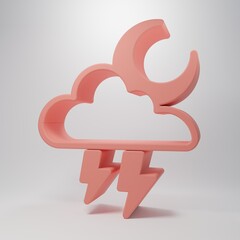 Pink Storm icon isolated on pink background. Cloud with lightning and moon sign. Weather icon of storm. Minimalism concept. 3D render illustration