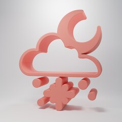 Pink Cloud with snow and sun icon isolated on pink background. Cloud with snowflakes. Single weather icon. Snowing sign. Minimalism concept. 3D render illustration