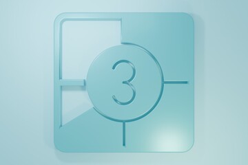 Blue Old film movie countdown frame icon isolated on blue background. Vintage retro cinema timer count. Minimalism concept. 3D render illustration