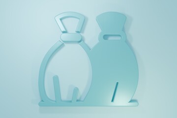 Blue Garbage bag icon isolated on blue background. Minimalism concept. 3D render illustration