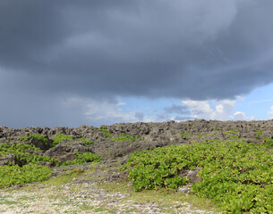 Storm Clouds over Zanpa Cape Rocky Coastline in Okinawa, Japan 沖縄・残波岬の岩場海岸に迫る雨雲