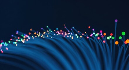 Abstract digital art of glowing, colorful fibers