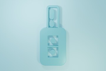 Blue Car key with remote icon isolated on blue background. Car key and alarm system. Minimalism concept. 3D render illustration