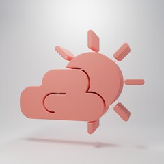 Pink Sun and cloud weather icon isolated on pink background. Minimalism concept. 3D render illustration