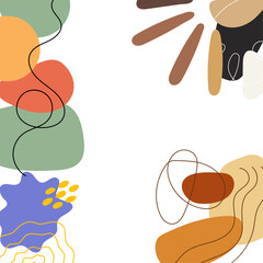 Modern abstract art background with organic shapes and hand-drawn lines. Minimalist contemporary vector illustration with earth tones.