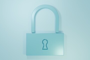 Blue Lock icon isolated on blue background. Padlock sign. Security, safety, protection, privacy concept. Minimalism concept. 3D render illustration