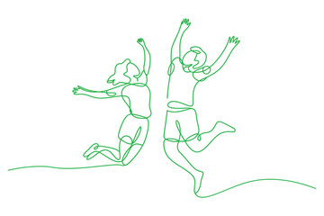 Continuous Line Drawing of Two People Jumping with Joy