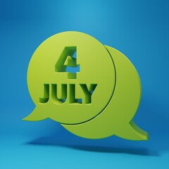 Green USA Independence day icon isolated on blue background. 4th of July. United States of America country. Minimalism concept. 3D render illustration
