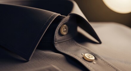 Close-up of a dark-blue dress shirt collar and front placket
