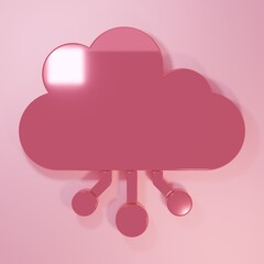 Pink Cryptocurrency cloud mining icon isolated on pink background. Blockchain technology, bitcoin, digital money market, cryptocoin wallet. Minimalism concept. 3D render illustration