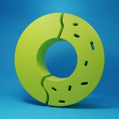 Green Donut with sweet glaze icon isolated on blue background. Minimalism concept. 3D render illustration