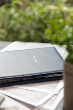 Diary on table outdoors