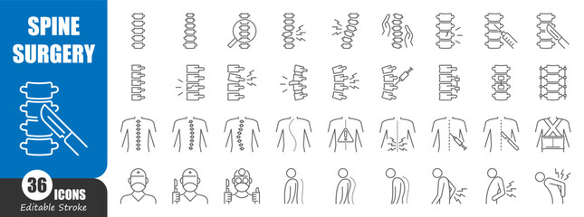 Spine surgery thin line icon . Editable stroke . Vector .