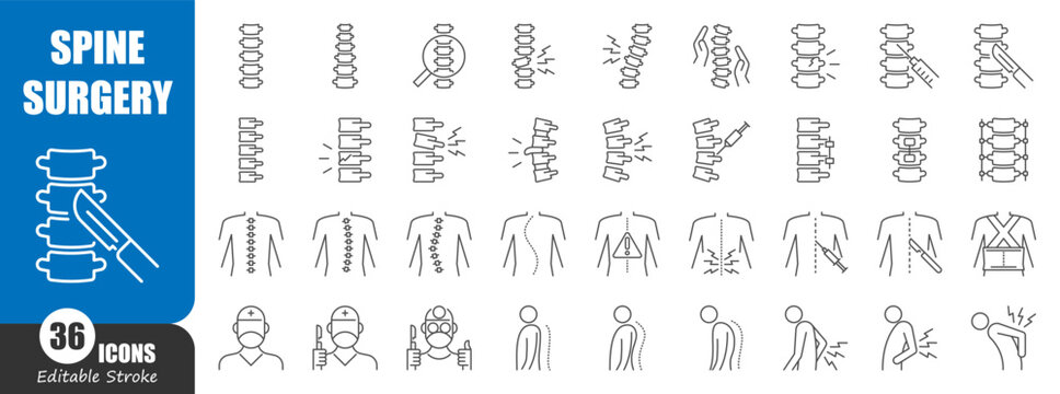 Spine surgery thin line icon . Editable stroke . Vector .