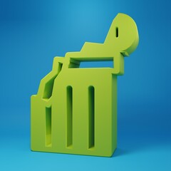 Green Broken ancient column icon isolated on blue background. Minimalism concept. 3D render illustration