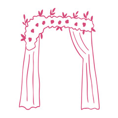 Floral Arch with Curtains for Wedding. Graphic element for poster design, invitations, wedding decor