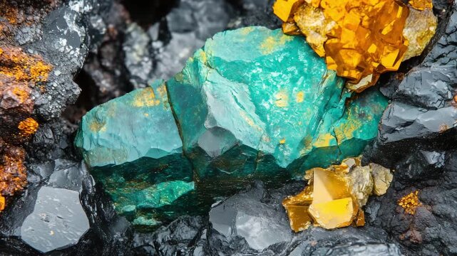 Explorers discover unique mineral specimens, including vibrant green and orange crystals, within volcanic rock formations in Iceland