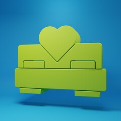 Green Bedroom icon isolated on blue background. Wedding, love, marriage symbol. Bedroom creative icon from honeymoon collection. Minimalism concept. 3D render illustration