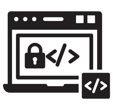 Secure coding and website protection conceptual illustration with lock and code symbols on laptop
