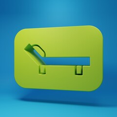 Green Sunbed icon isolated on blue background. Sun lounger. Minimalism concept. 3D render illustration