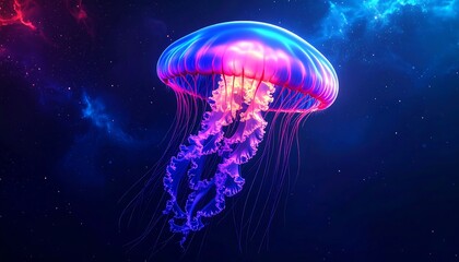 Vibrant jellyfish in a cosmic nebula