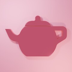 Pink Traditional Chinese tea ceremony icon isolated on pink background. Teapot with cup. Minimalism concept. 3D render illustration