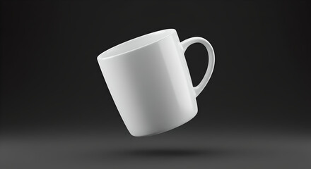 Floating white mug mockup with blank space on a dark gray background